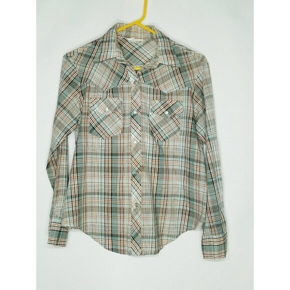 Western Top Mens 36 (Medium) Plaid Rodeo Pearl Button down long sleeve - Picture 1 of 13